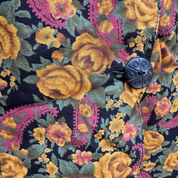 True Vintage 60s 70 La Donna Brown Floral Paisley Dress Suit Jacket Blazer Sz 10 - Picture 5 of 11